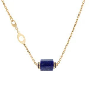 Hexagon Lapis Bolt with Blue Sapphires Chain Necklace