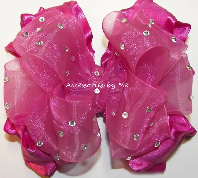 High Glitz Wild Berry Organza Ruffle Hair Bow