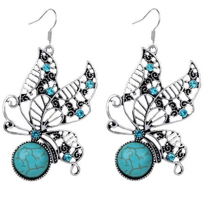 Hollow Turquoise Necklace Retro Earrings