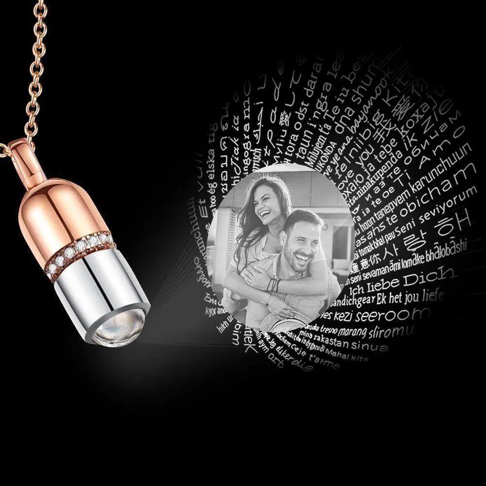 I Love You Necklace in 100 Languages Custom Photo Projection Necklace