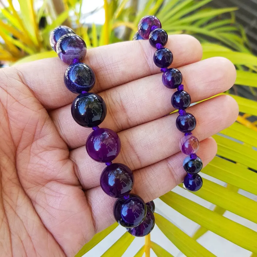 Imeora Purple shaded Agate Graduation Necklace With 8mm Earrings