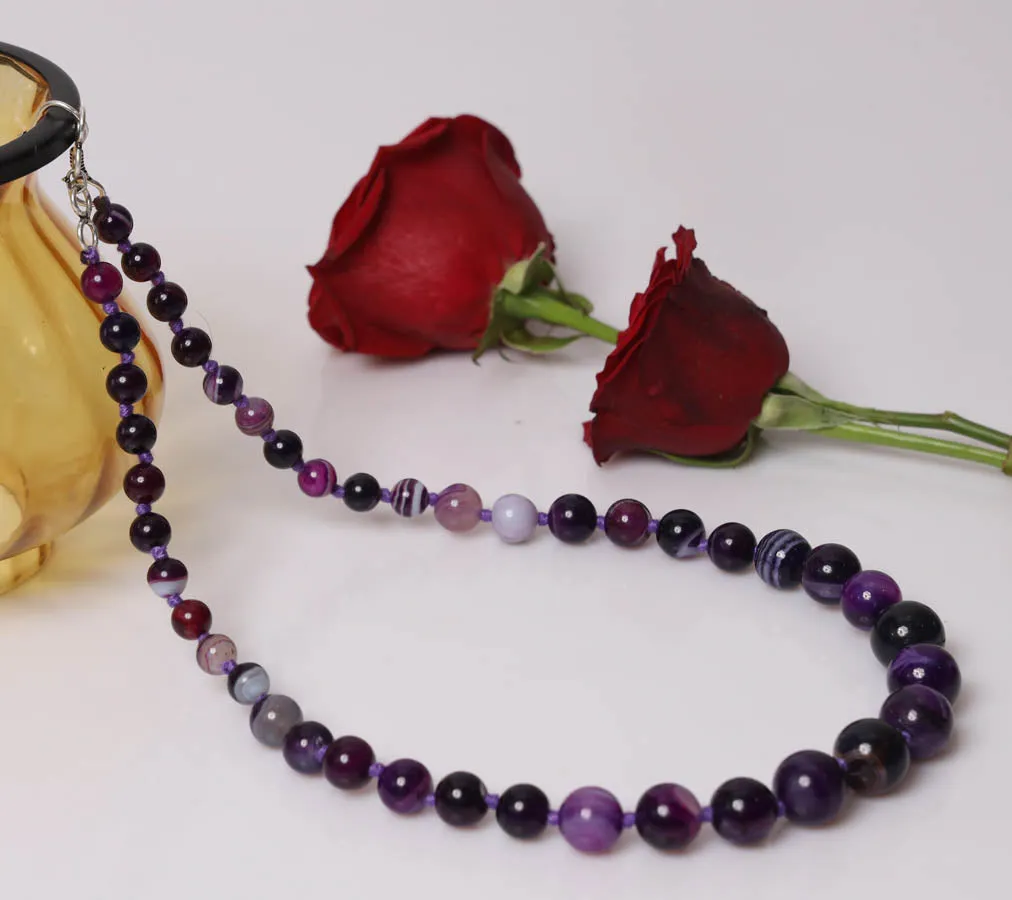 Imeora Purple shaded Agate Graduation Necklace With 8mm Earrings