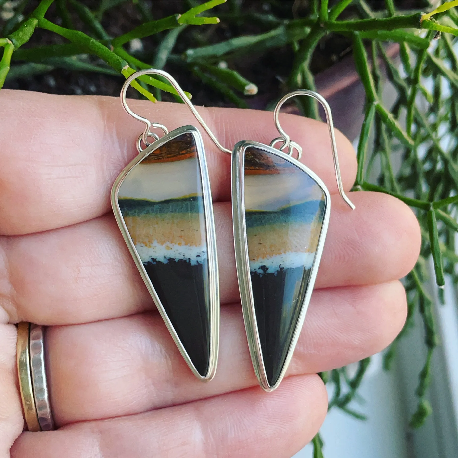 Indonesian Opalized Wood and Sterling Silver Earrings