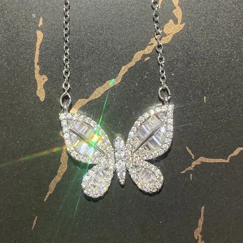 Intricate and Ultra-Feminine Zircon Butterfly Pendant Necklaces