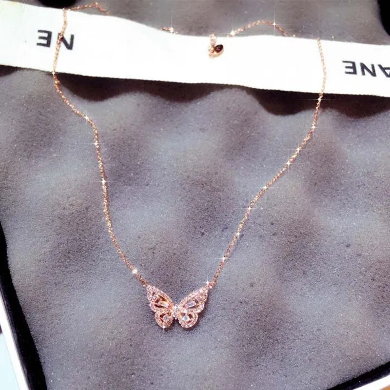 Intricate and Ultra-Feminine Zircon Butterfly Pendant Necklaces