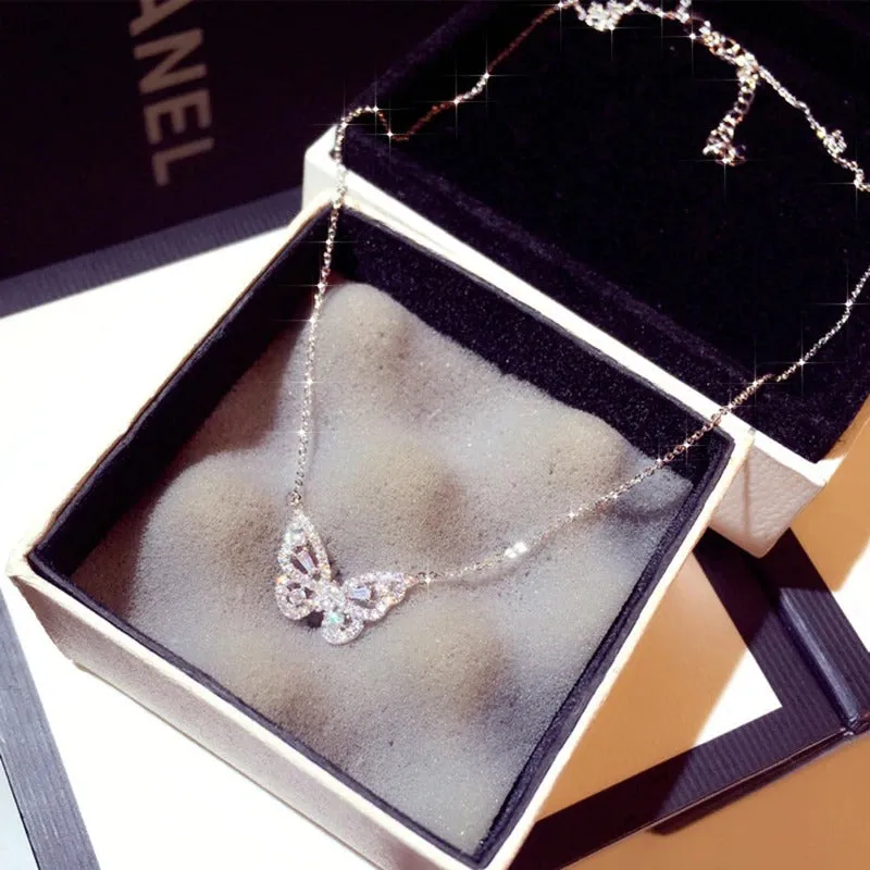 Intricate and Ultra-Feminine Zircon Butterfly Pendant Necklaces