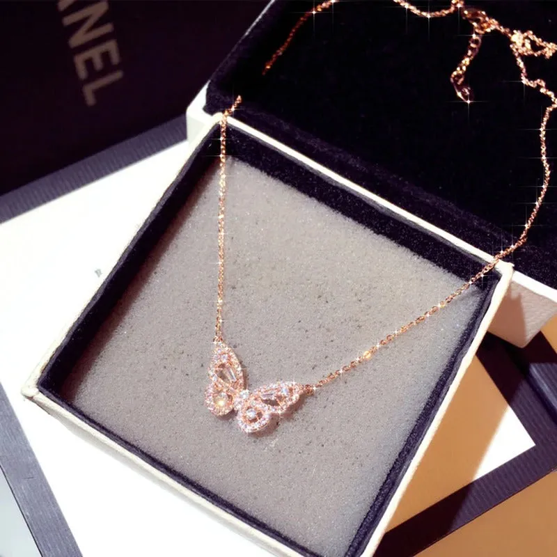 Intricate and Ultra-Feminine Zircon Butterfly Pendant Necklaces