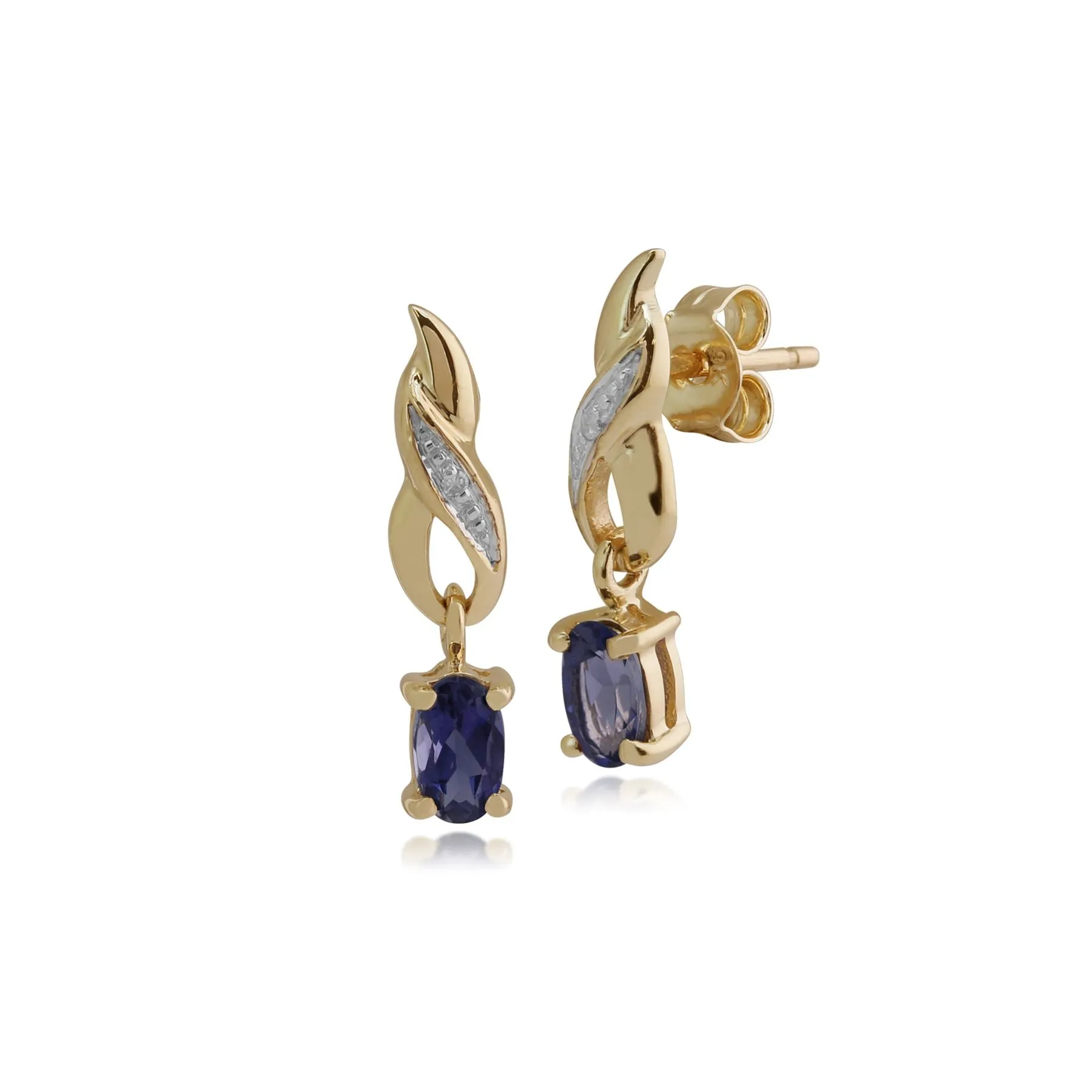 Iolite Ohrringe, gelb 9 Karat Gold 0.38ct IOLITE & Brillant klassisch Ohrhänger