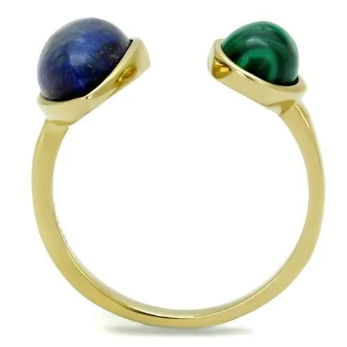 IP Gold(Ion Plating) Stainless Steel Ring with Precious Stone Lapis in Montana for Women Style TK2906