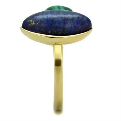 IP Gold(Ion Plating) Stainless Steel Ring with Precious Stone Lapis in Montana for Women Style TK2906