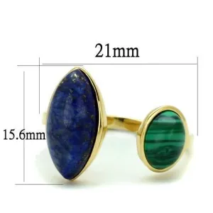 IP Gold(Ion Plating) Stainless Steel Ring with Precious Stone Lapis in Montana for Women Style TK2906