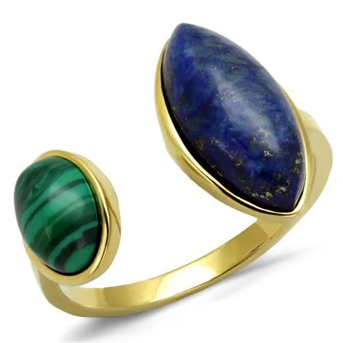 IP Gold(Ion Plating) Stainless Steel Ring with Precious Stone Lapis in Montana for Women Style TK2906