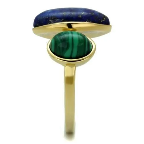 IP Gold(Ion Plating) Stainless Steel Ring with Precious Stone Lapis in Montana for Women Style TK2906