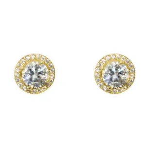 Isla Clear Round CZ Halo Gold Stud Earrings - 5mm | 0.75ct