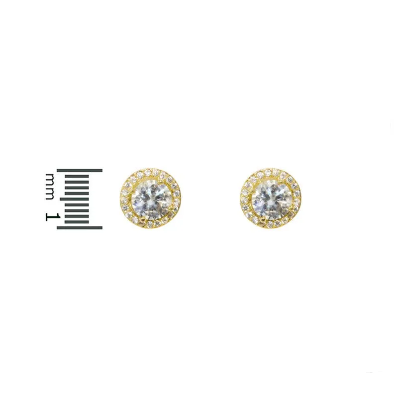 Isla Clear Round CZ Halo Gold Stud Earrings - 5mm | 0.75ct