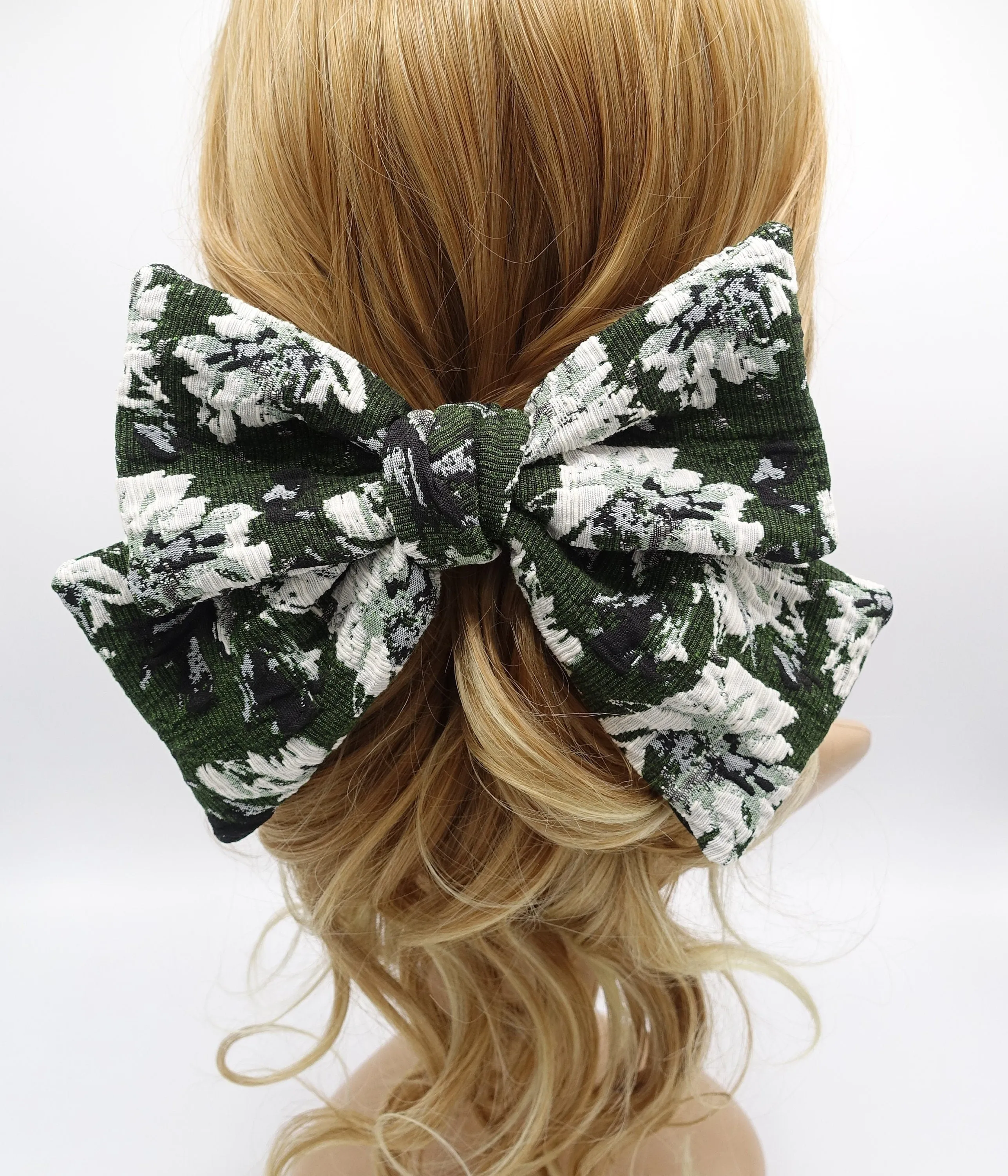 jacquard hair bow, floral hair bow for women