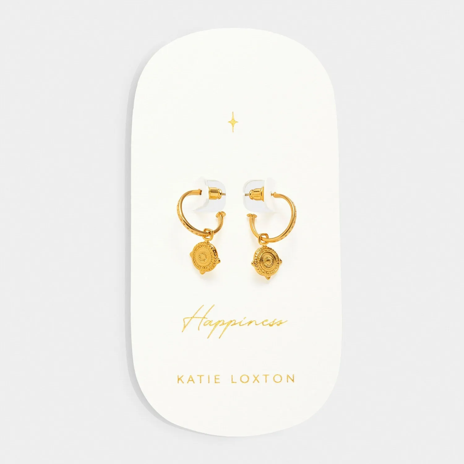 Katie Loxton 'Happiness' Waterproof Gold Antique Coin Hoop Earrings