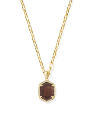 Kendra Scott Daphne Gold Pave Frame Short Pendant Necklace in Smoky Quartz