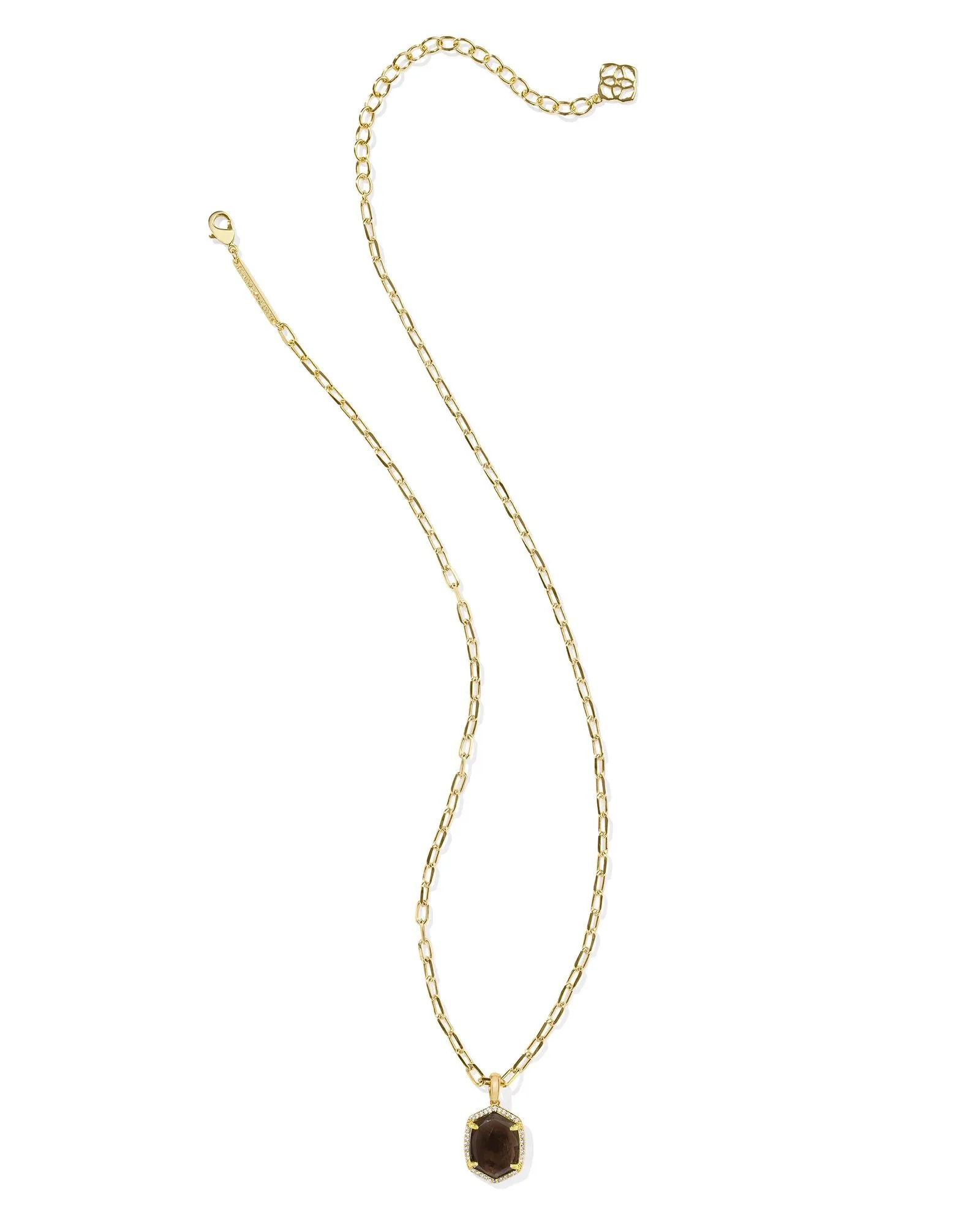 Kendra Scott Daphne Gold Pave Frame Short Pendant Necklace in Smoky Quartz