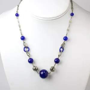 Lapis Bead Necklace with Chrome