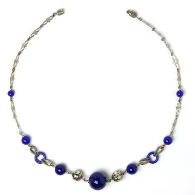 Lapis Bead Necklace with Chrome