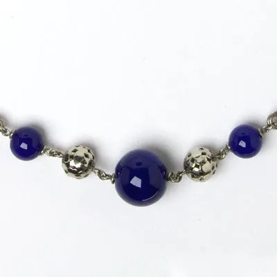 Lapis Bead Necklace with Chrome