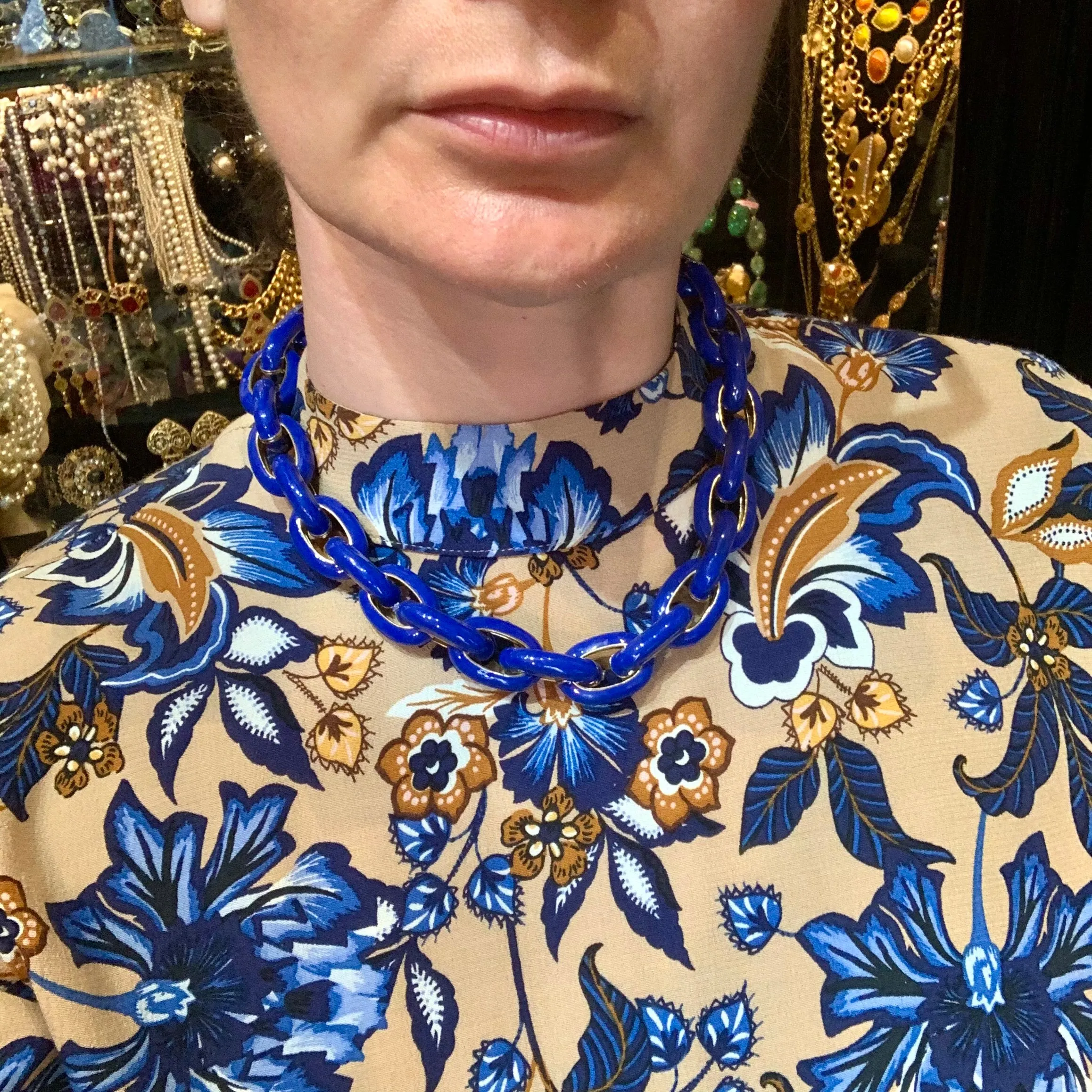 Lapis Blue Enamel Chain Necklace