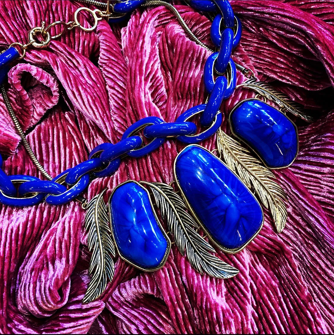 Lapis Blue Enamel Chain Necklace