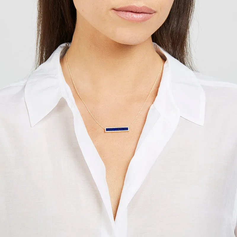 Lapis Inlay Bar Necklace with Diamonds