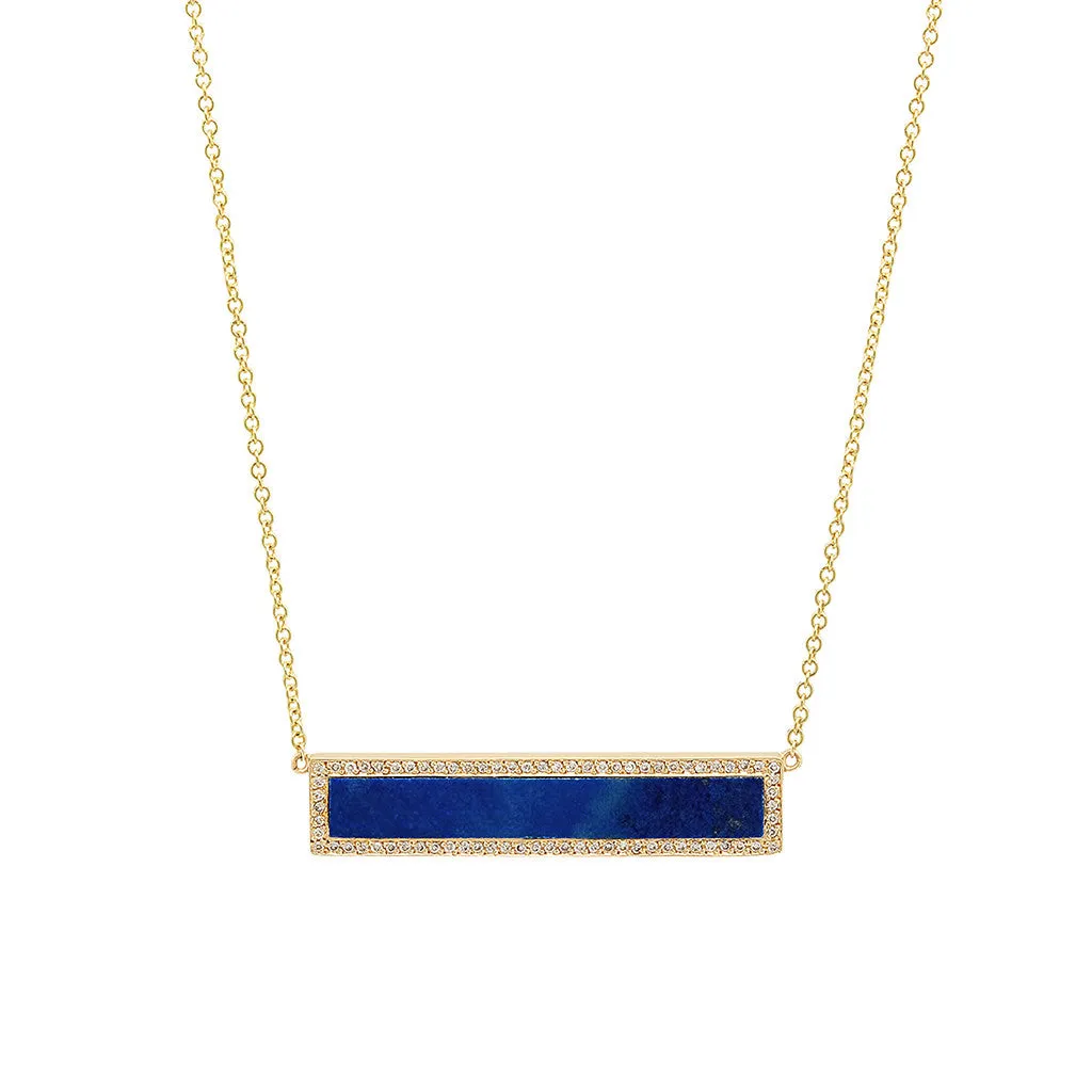 Lapis Inlay Bar Necklace with Diamonds