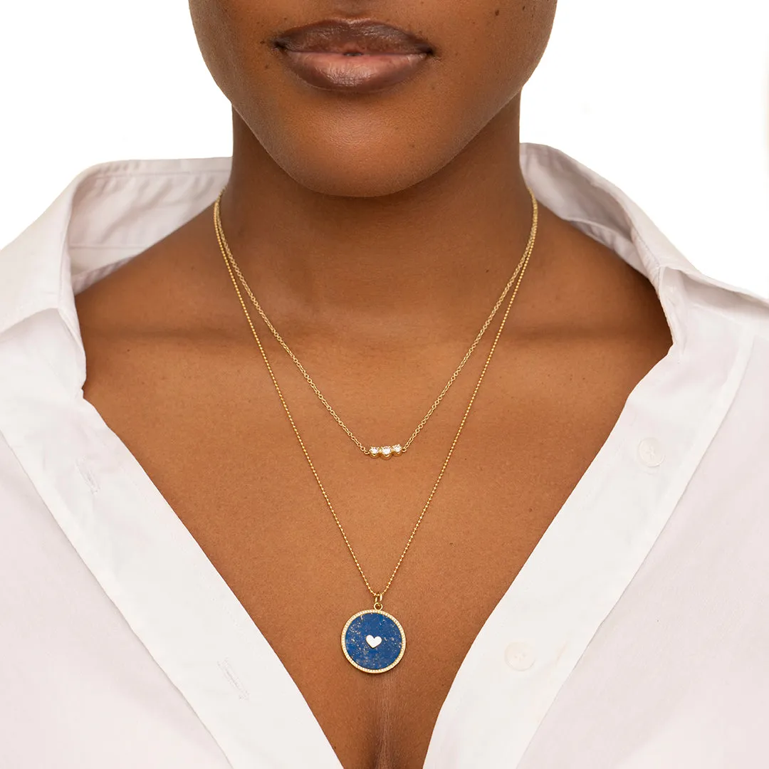 Lapis Inlay Circle Pendant with Diamonds and Heart Detail