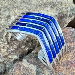 Lapis Lazuli and Sterling Silver Multi-Bar Cuff Bracelet