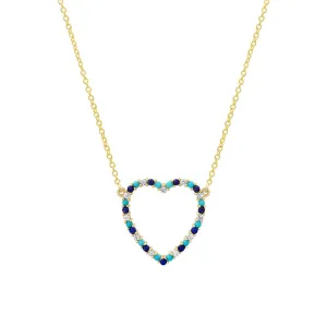 Large Diamond, Turquoise and Lapis Open Heart Necklace