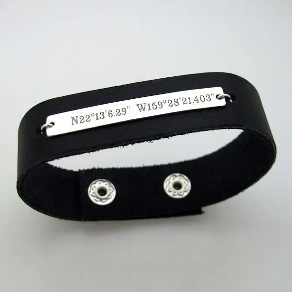 Latitude Longitude Bracelet - GPS Leather Cuff