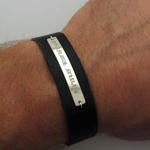 Latitude Longitude Bracelet - GPS Leather Cuff