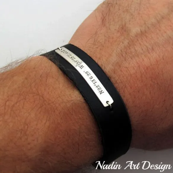 Latitude Longitude Bracelet - GPS Leather Cuff