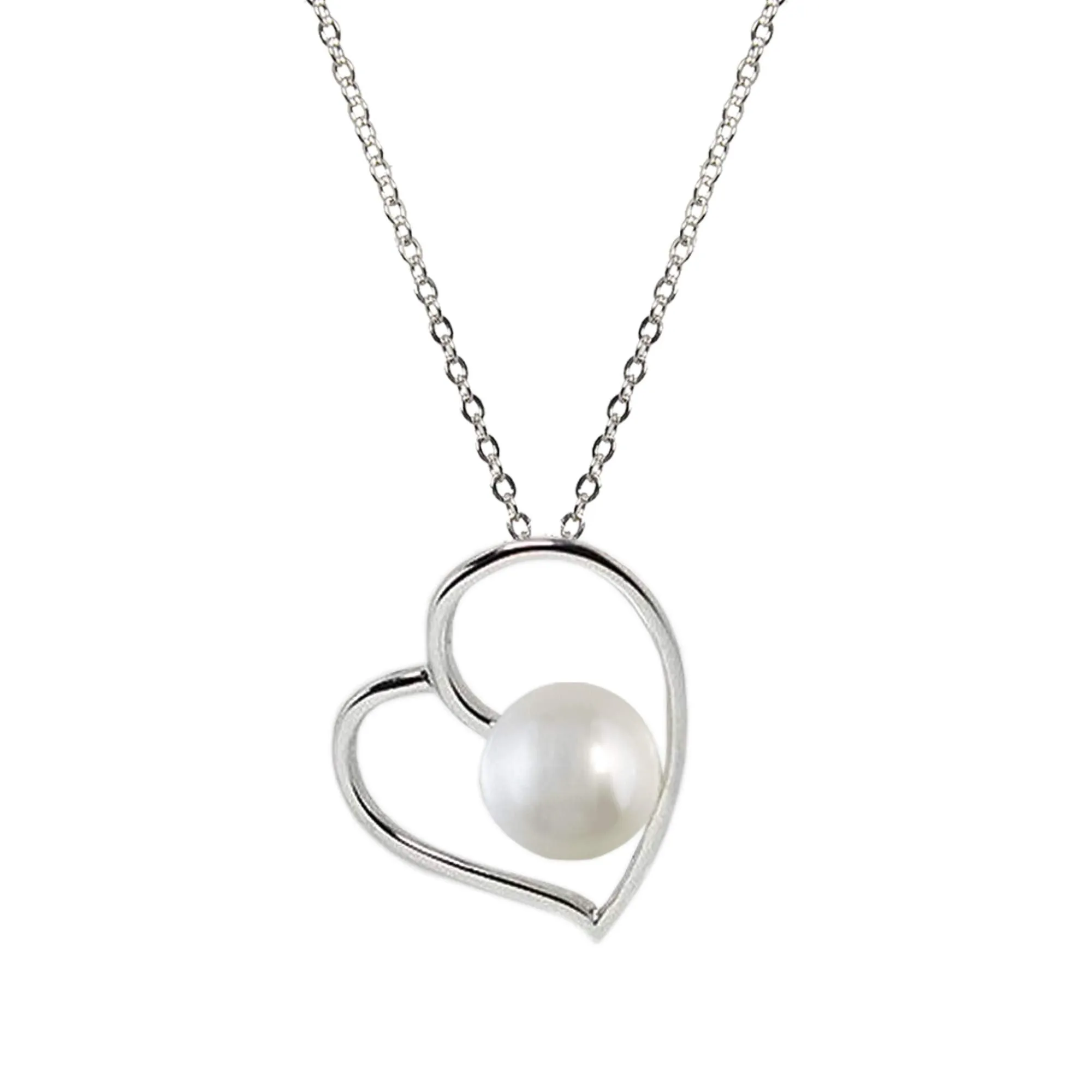 Love Heart Pendant Necklaces Link Chain for Women  Sterling Silver Hypoallergenic Silver, Birthday Anniversary Mother’s Day Jewelry Gift for Mom Women Girls (Pearl, Sterling Silver) (White Pearl Moon, Sterling Silver)