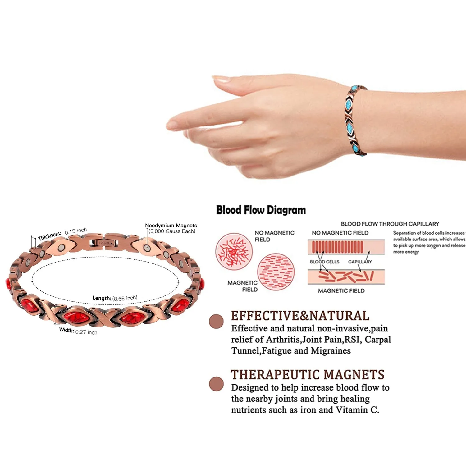 Magnetic Energy Therapy Pain Relief Copper Bracelet For Men And Women