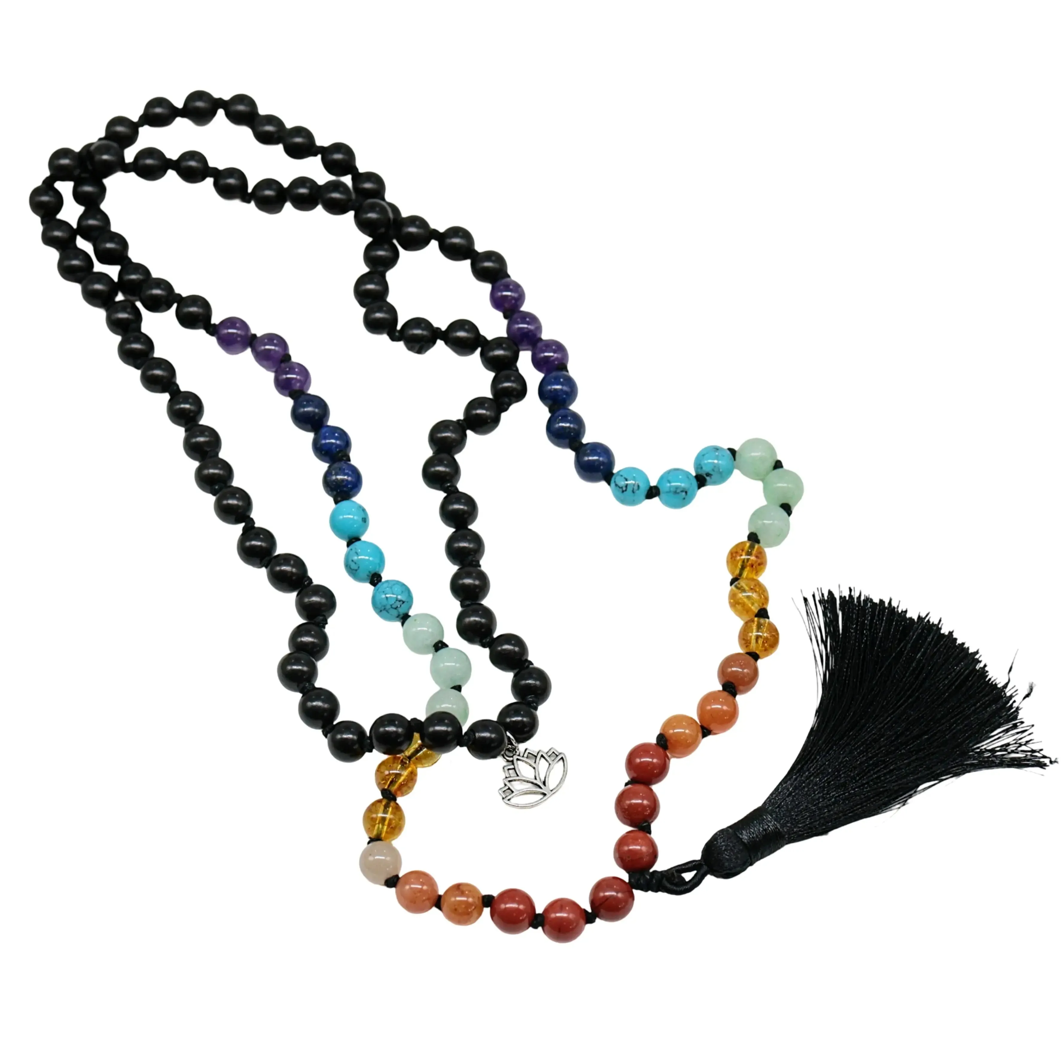 Mala - Bracele / Necklace - Multi Strand - 7 Chakras Bead with Lotus Flower