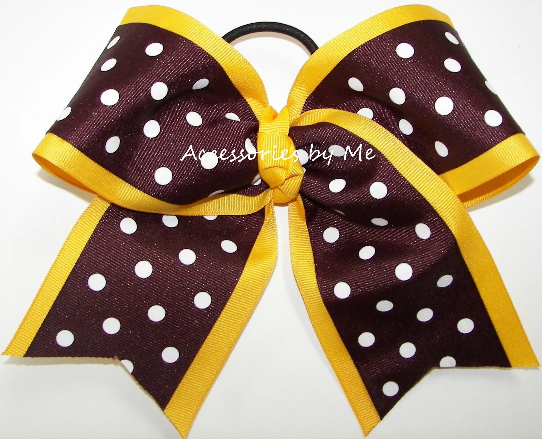 Maroon Polka Dot Yellow Gold Cheer Bow