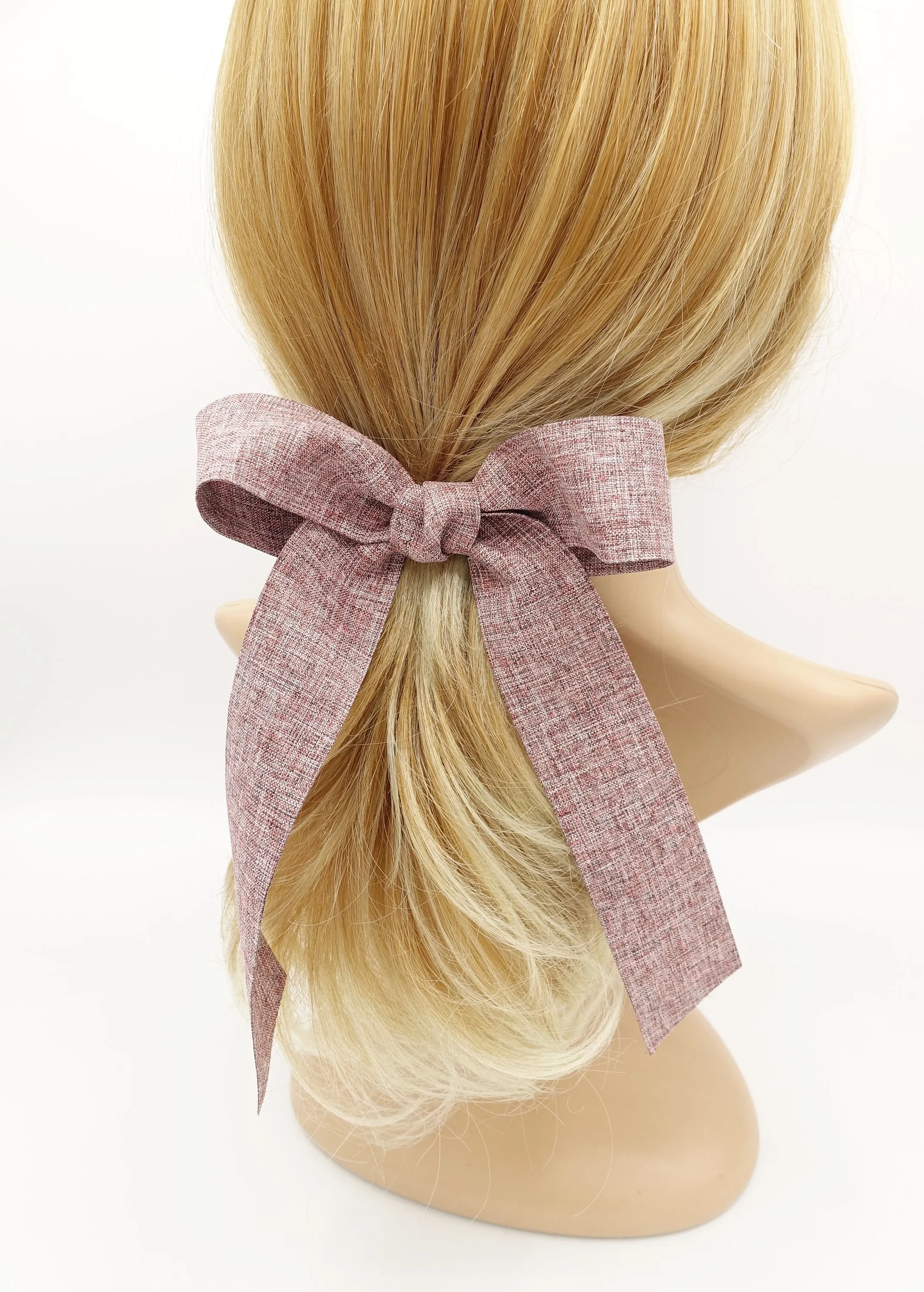 melange fabric long tail hair bow hair accessory for women