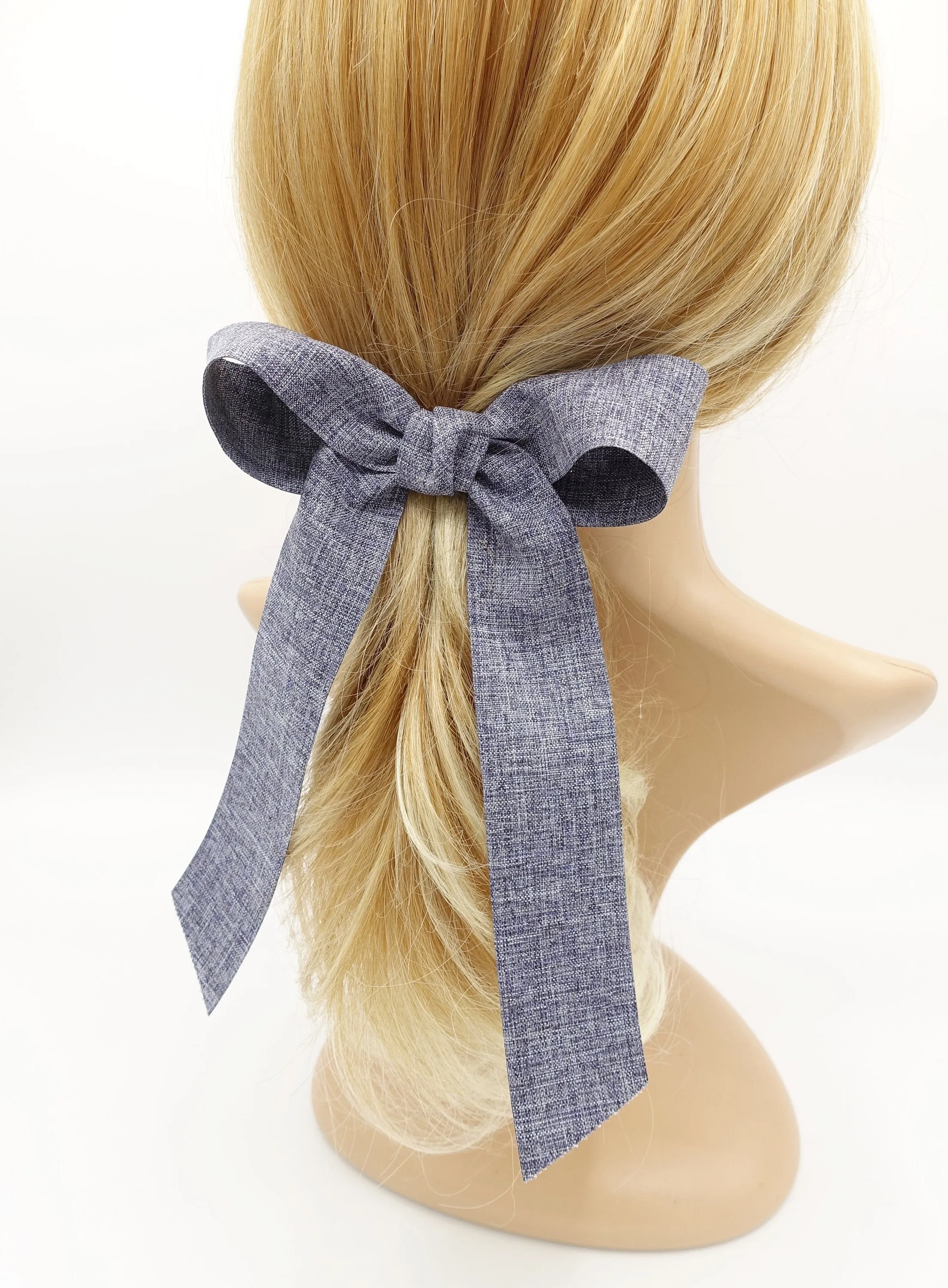 melange fabric long tail hair bow hair accessory for women