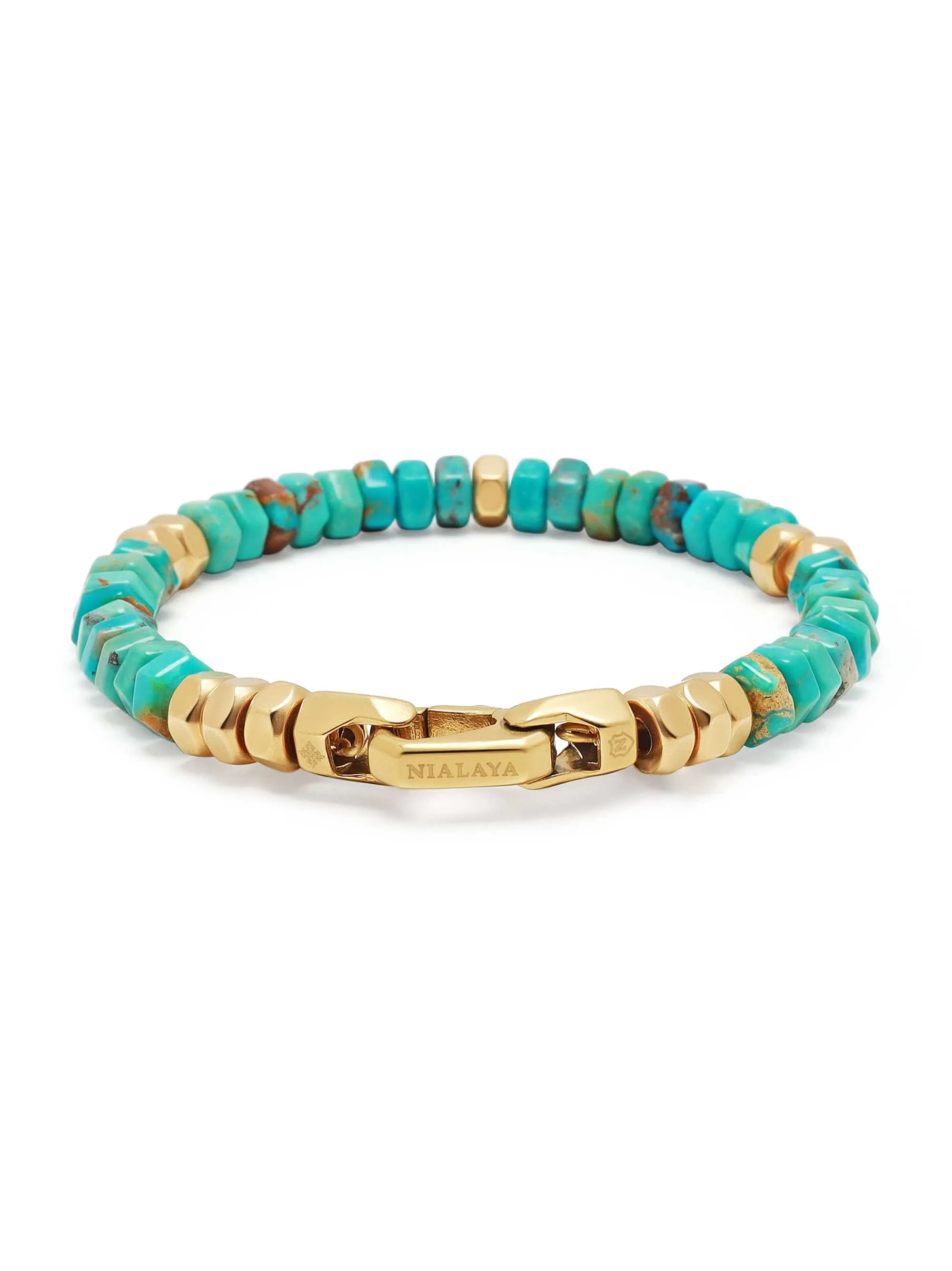 Men's Hexagon Beaded Bracelet with Turquoise and Gold