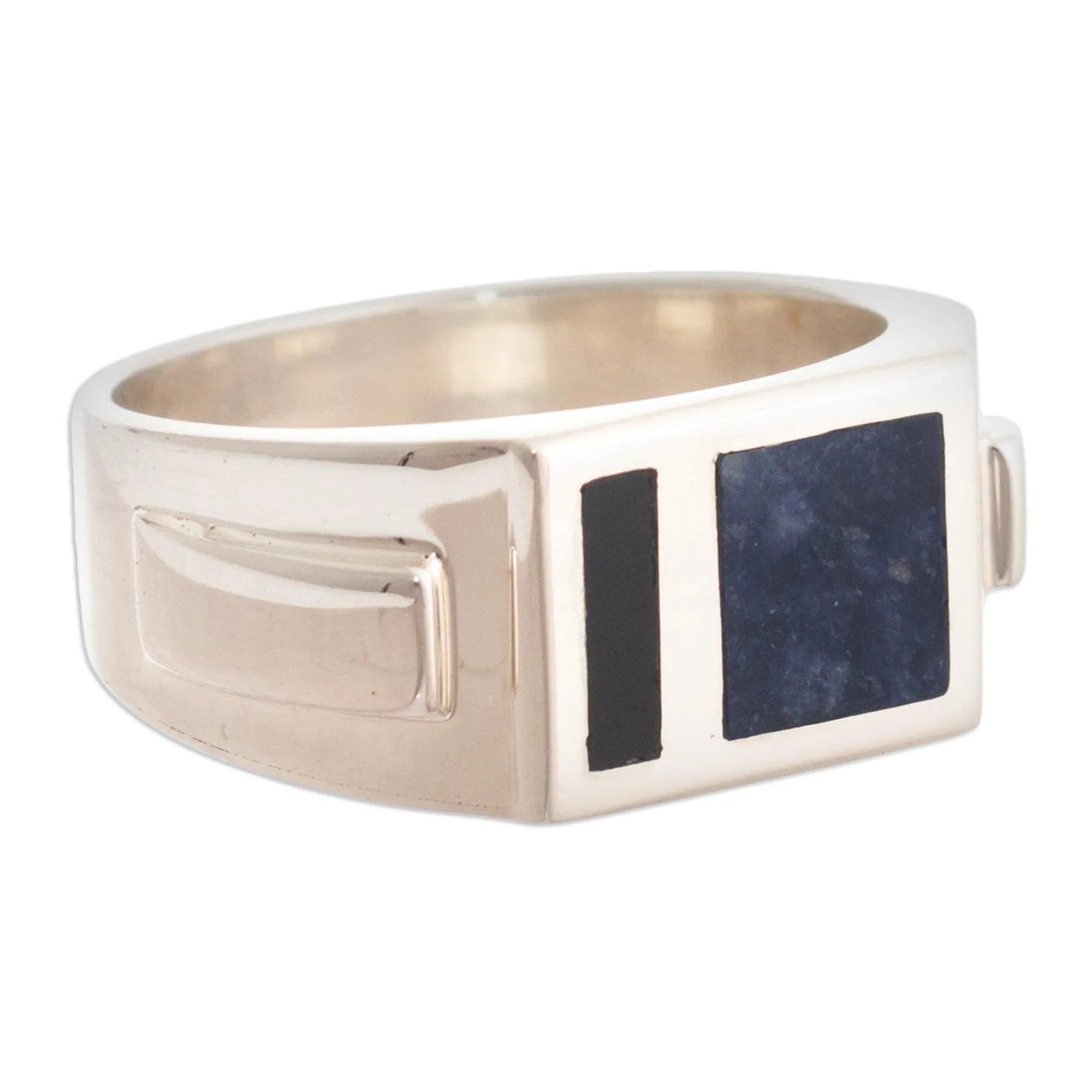 Men's Signet Ring with Sodalite and Obsidian - Window on the World | NOVICA