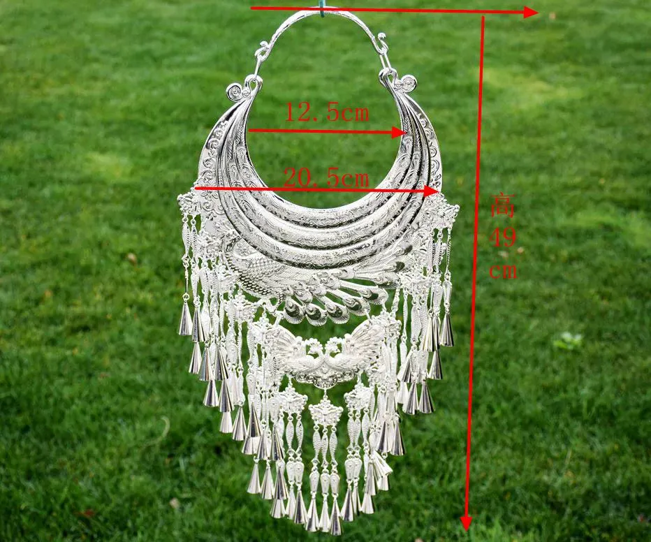 Miao Silver Collar Necklace Peacock Tassel Designs Festival Jewellry Accessories