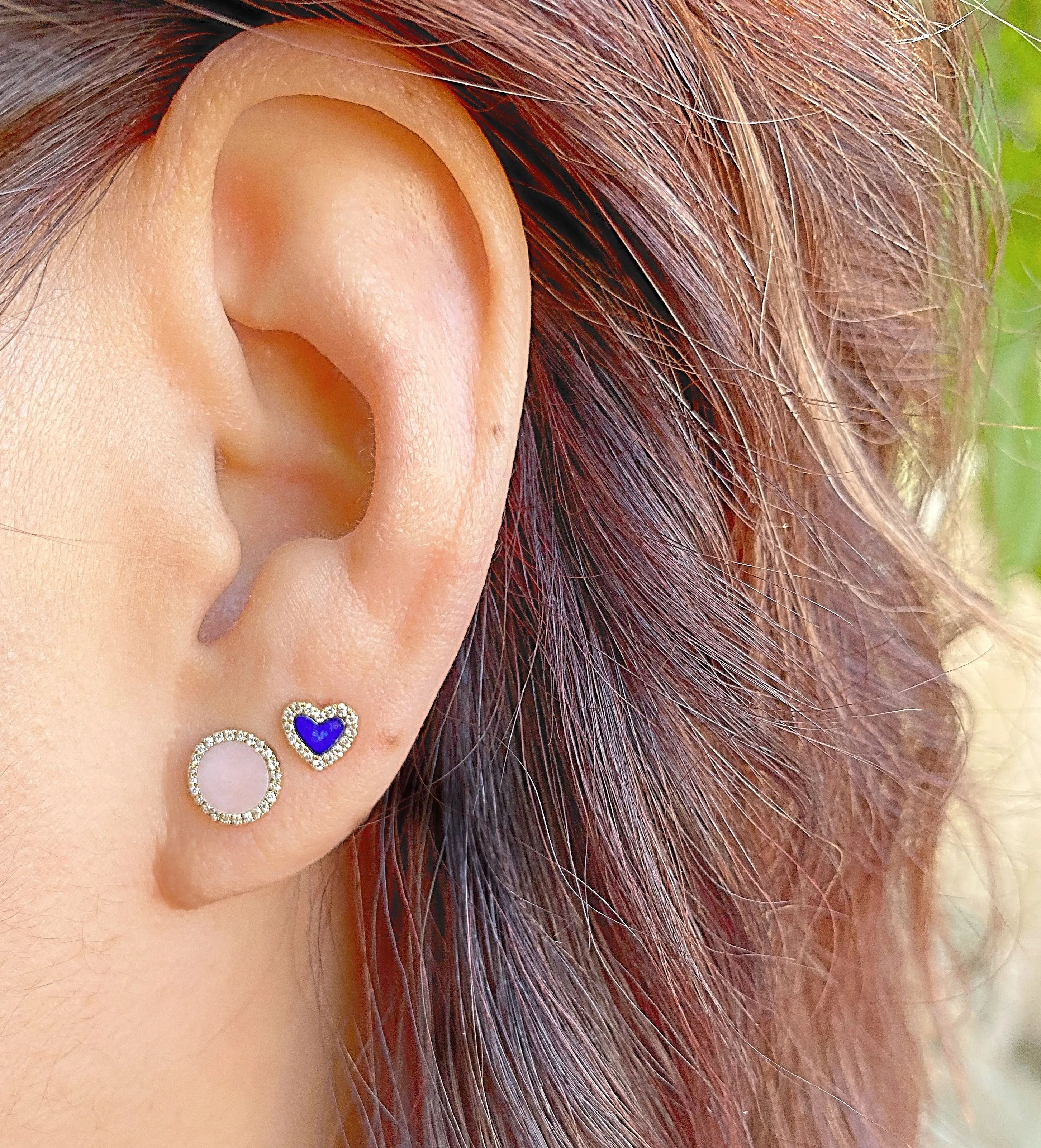 Mini Gemstone Halo Heart Studs