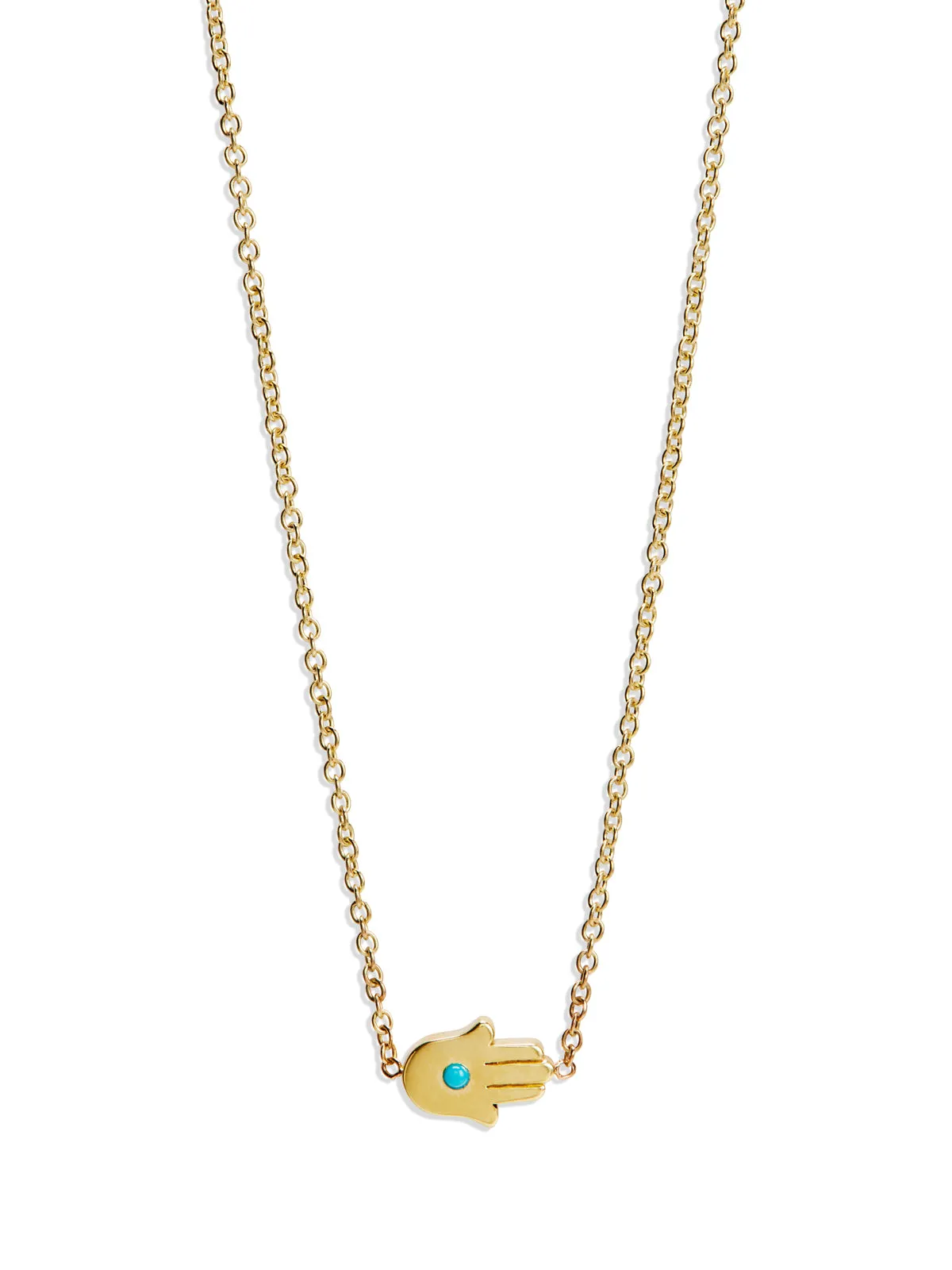 Mini Turquoise Hamsa Yellow Gold Necklace