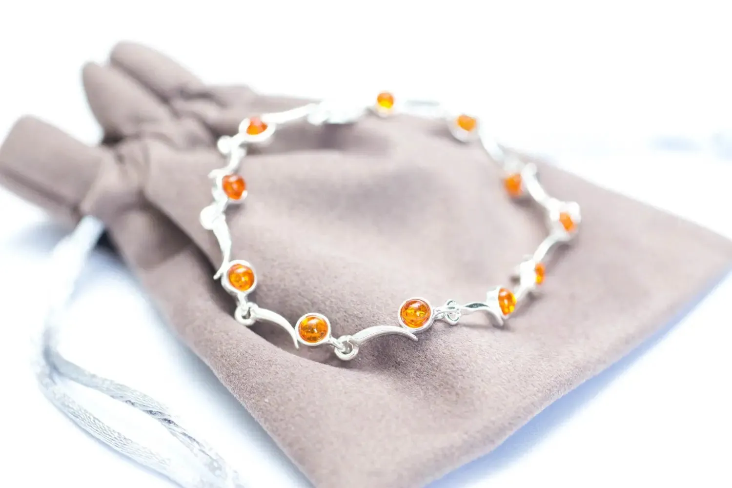 Minimal Cognac Amber Bracelet - Elegant Sterling Silver Bracelet with Radiant Baltic Amber Gemstones