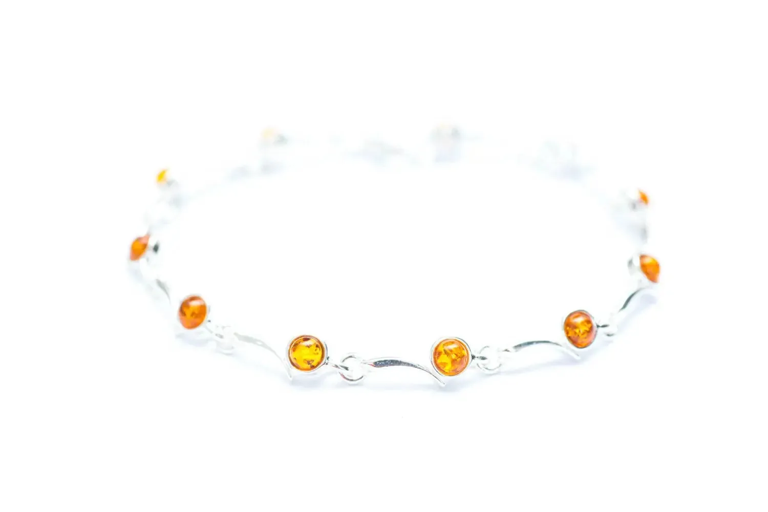 Minimal Cognac Amber Bracelet - Elegant Sterling Silver Bracelet with Radiant Baltic Amber Gemstones