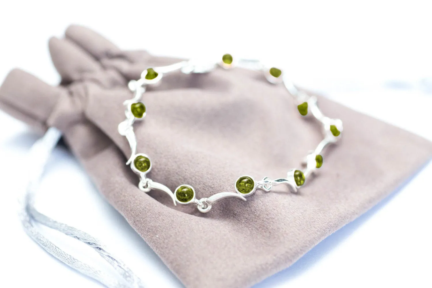 Minimal Green Amber Bracelet - Elegant Sterling Silver Design | Perfect Addition to Any Jewelry Collection